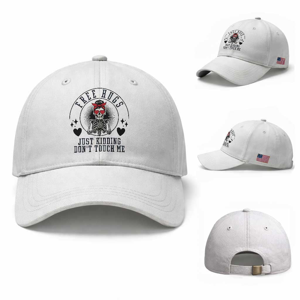 Funny Skeleton Sarcastic Gift Baseball Cap Free Hugs Do Not Touch Me TS12 Baseball Cap Universal Fit White Print Your Wear