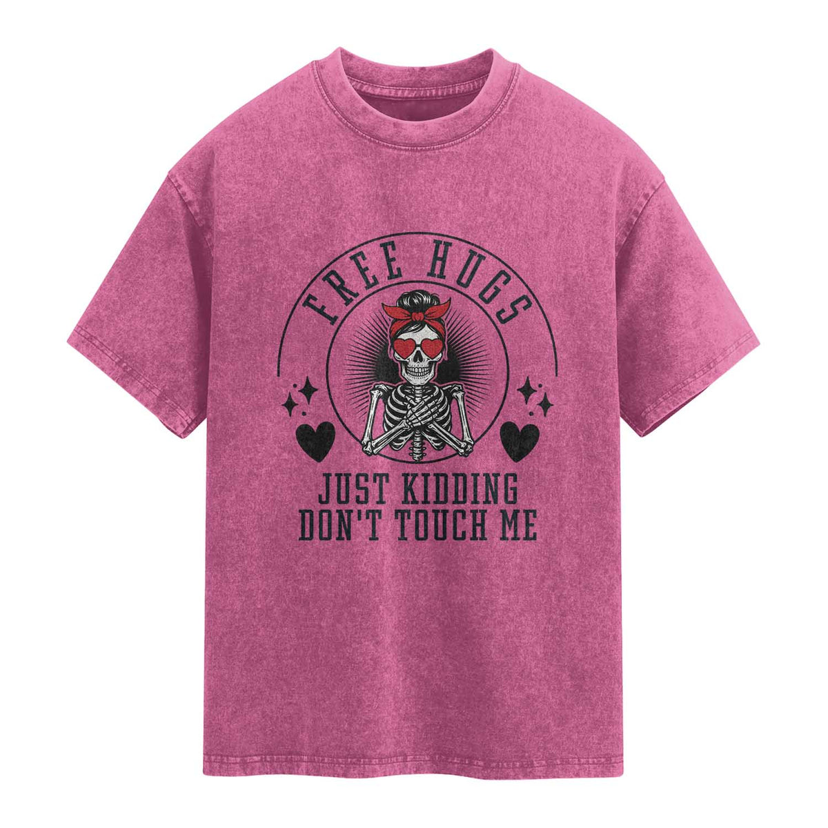 Funny Skeleton Sarcastic Gift Washed Cotton T-Shirt Free Hugs Do Not Touch Me