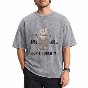 Free Hugs Do Not Touch Me Washed Cotton T-Shirt Funny Cat Meme