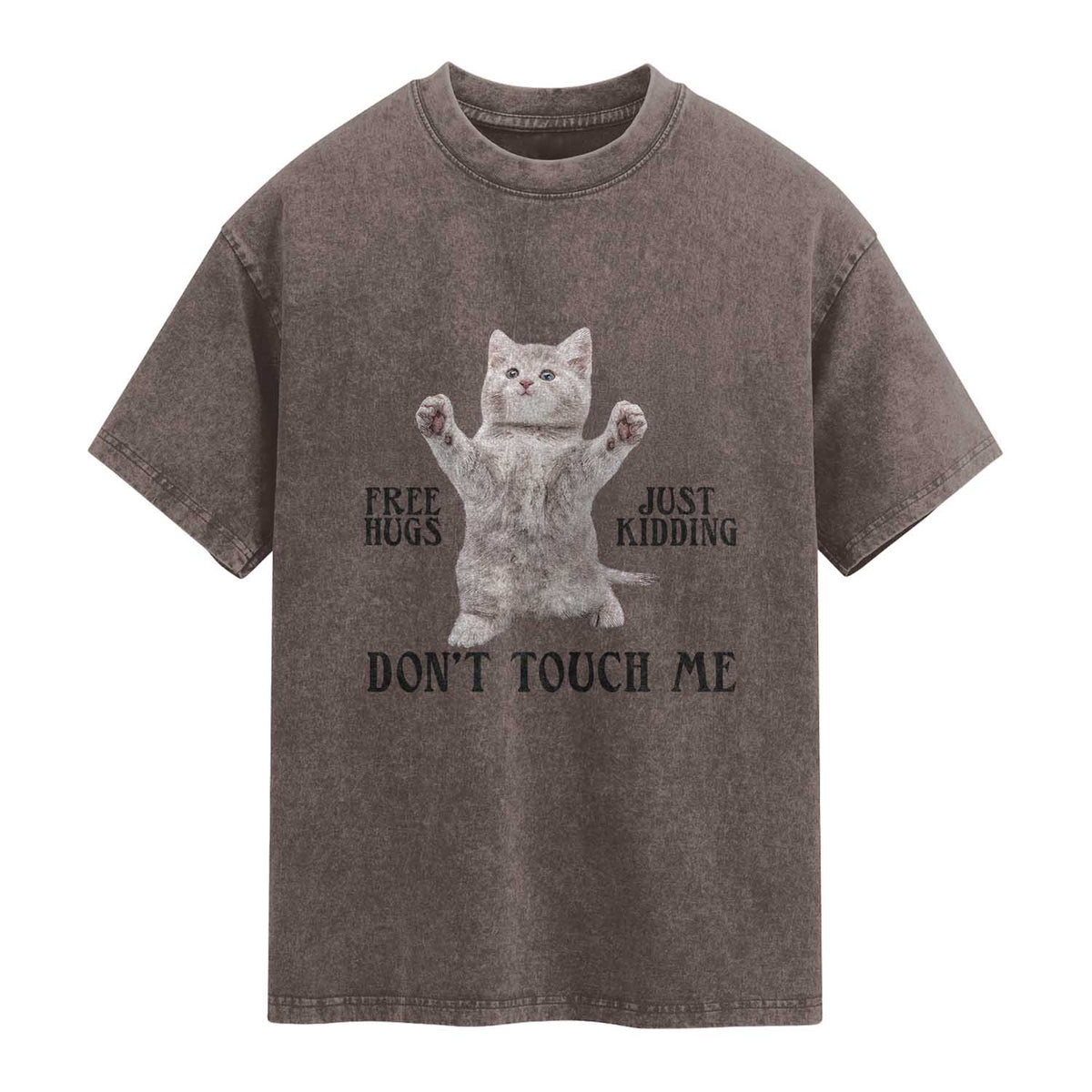 Free Hugs Do Not Touch Me Washed Cotton T-Shirt Funny Cat Meme
