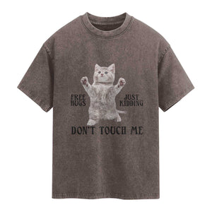 Free Hugs Do Not Touch Me Washed Cotton T-Shirt Funny Cat Meme