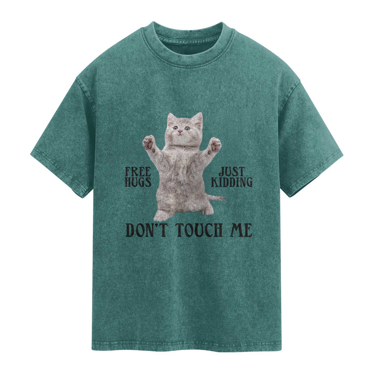 Free Hugs Do Not Touch Me Washed Cotton T-Shirt Funny Cat Meme
