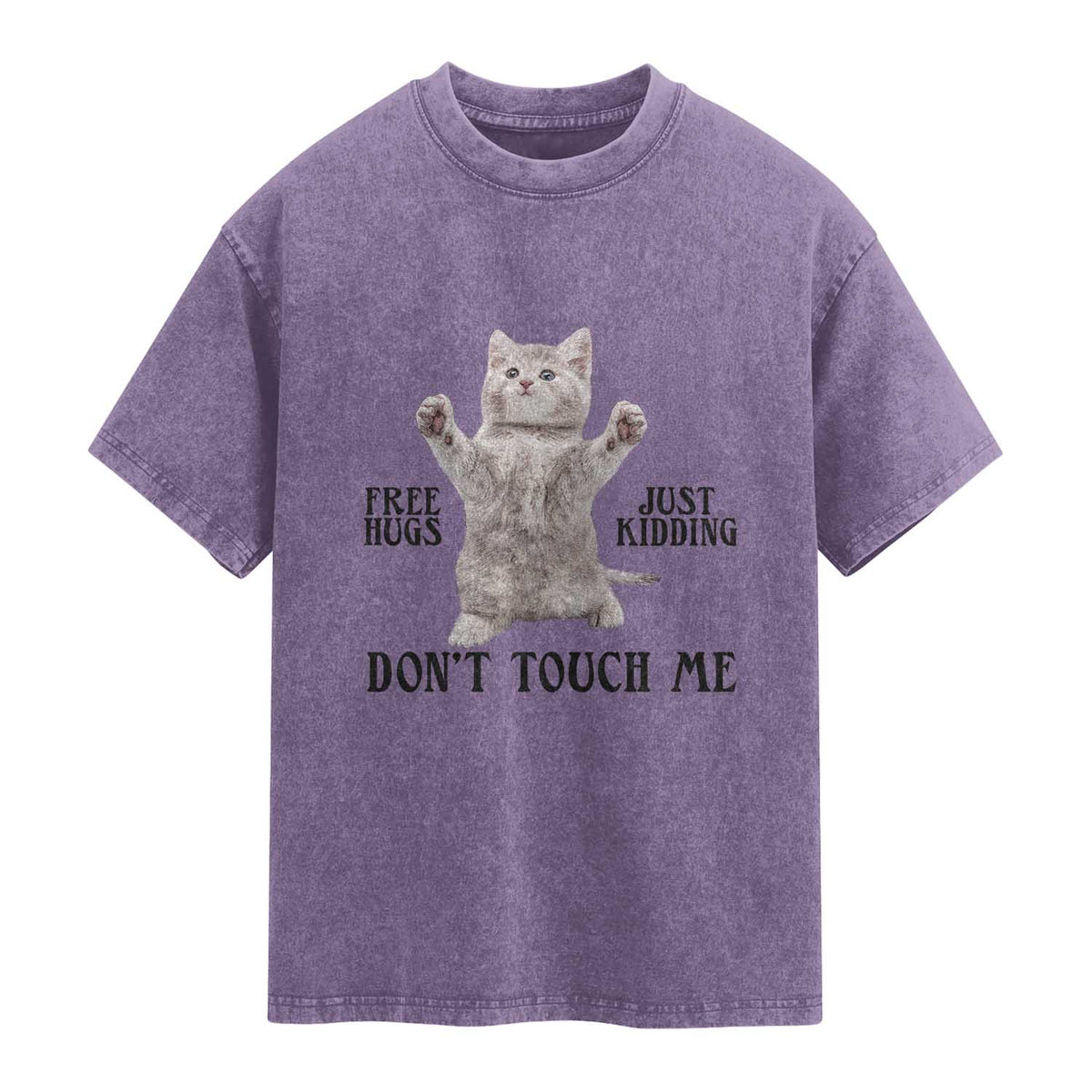 Free Hugs Do Not Touch Me Washed Cotton T-Shirt Funny Cat Meme