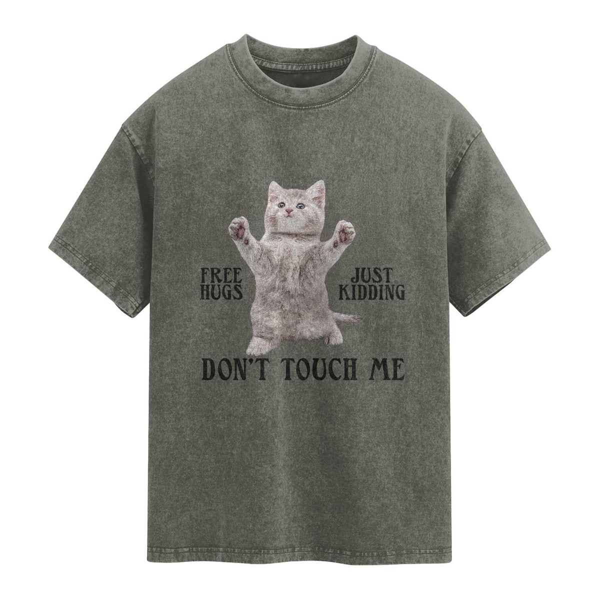 Free Hugs Do Not Touch Me Washed Cotton T-Shirt Funny Cat Meme