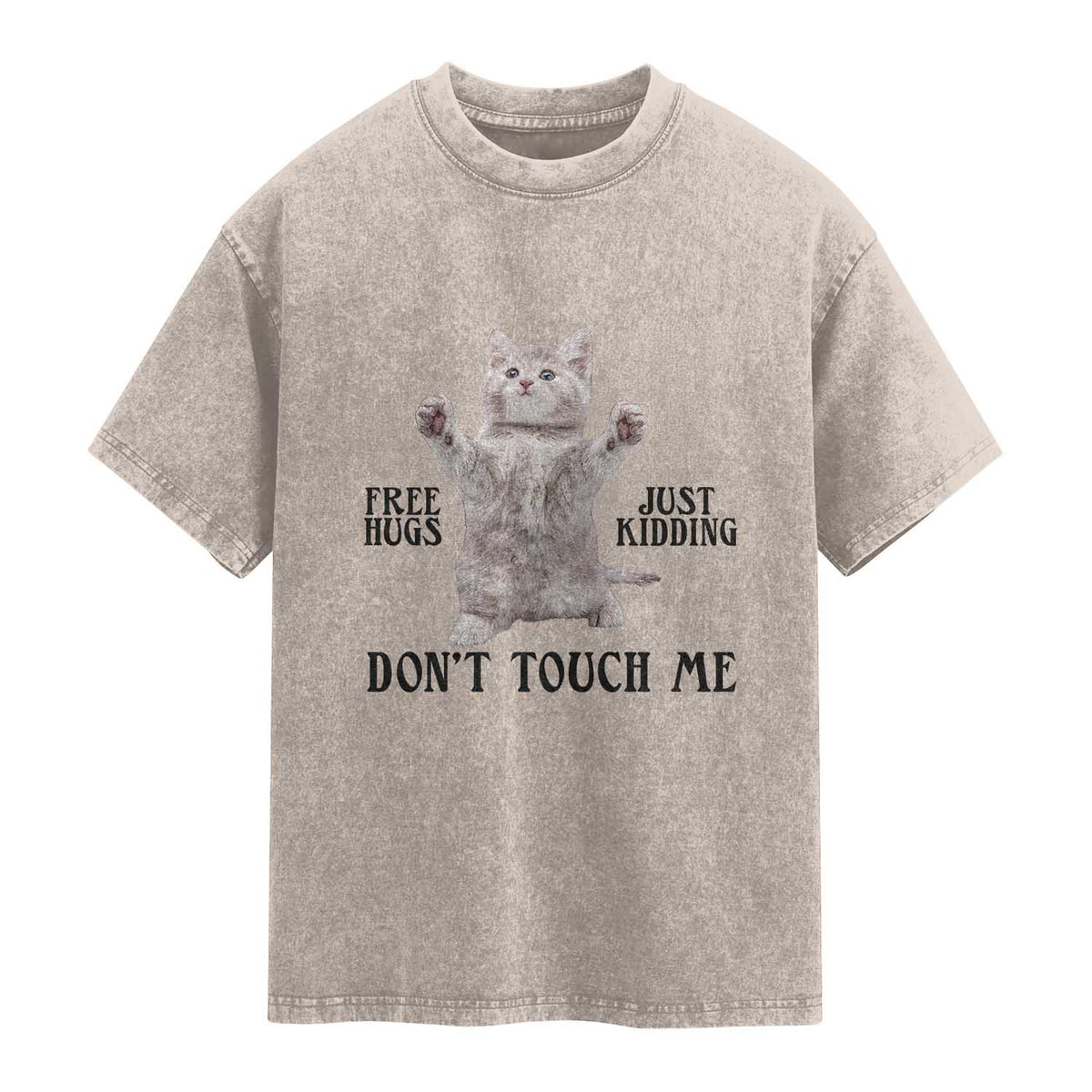 Free Hugs Do Not Touch Me Washed Cotton T-Shirt Funny Cat Meme
