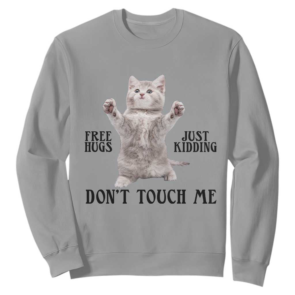 Free Hugs Do Not Touch Me Sweatshirt Funny Cat Meme TS12 Sport Gray Print Your Wear