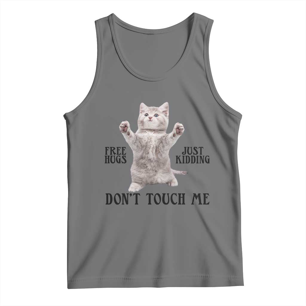 Free Hugs Do Not Touch Me Tank Top Funny Cat Meme TS12 Black Heather Print Your Wear