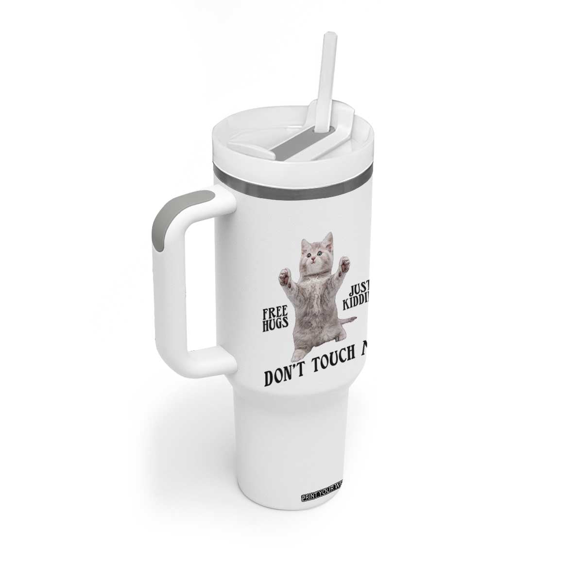 Free Hugs Do Not Touch Me Tumbler With Handle Funny Cat Meme TS12 Print Your Wear