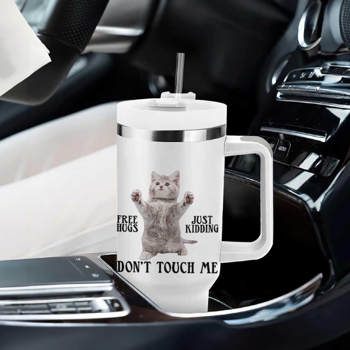 Free Hugs Do Not Touch Me Tumbler With Handle Funny Cat Meme TS12 Print Your Wear