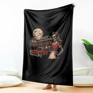 Route Highway 666 Diner Skeleton Waitress Throw Blanket Vintage Spooky Halloween Road Trip