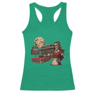 Route Highway 666 Diner Skeleton Waitress Racerback Tank Top Vintage Spooky Halloween Road Trip