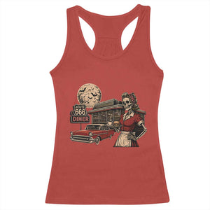 Route Highway 666 Diner Skeleton Waitress Racerback Tank Top Vintage Spooky Halloween Road Trip