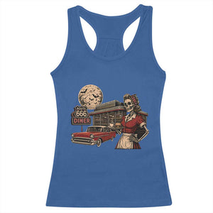 Route Highway 666 Diner Skeleton Waitress Racerback Tank Top Vintage Spooky Halloween Road Trip