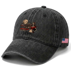 Route Highway 666 Diner Skeleton Waitress Washed Cotton Baseball Cap Vintage Spooky Halloween Road Trip