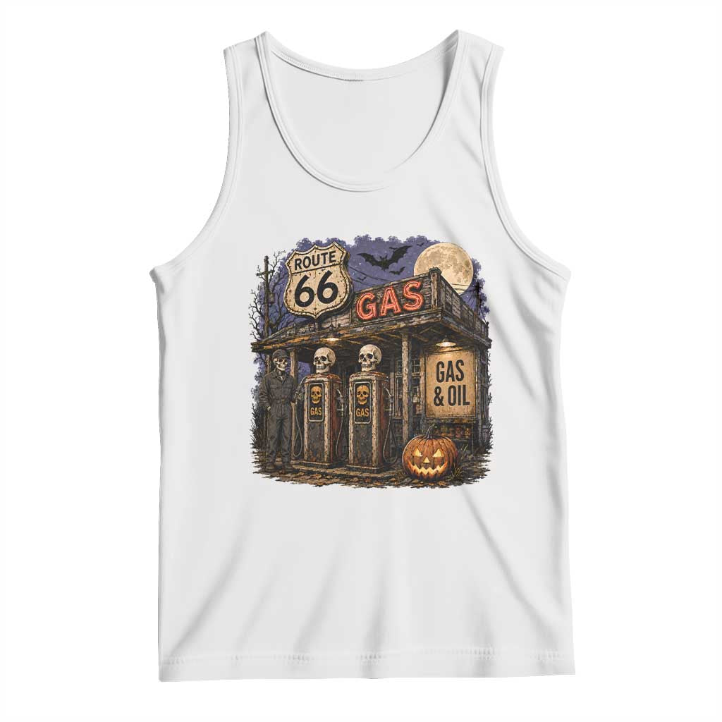 Route Highway 66 Spooky Gas Station Skeleton Tank Top Gas Attendant Halloween Road Trip