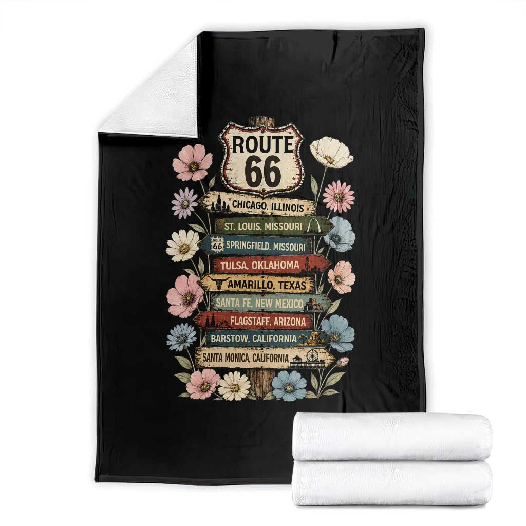 8 States Chicago To Santa Monica Road Trip Gift Throw Blanket Route Highway 66 Wildflower Sign