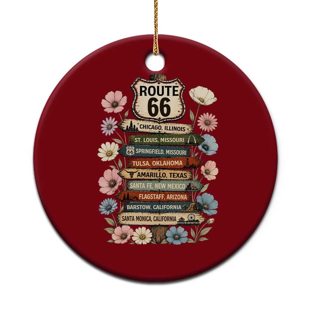 8 States Chicago To Santa Monica Road Trip Gift Ceramic Ornament Route Highway 66 Wildflower Sign