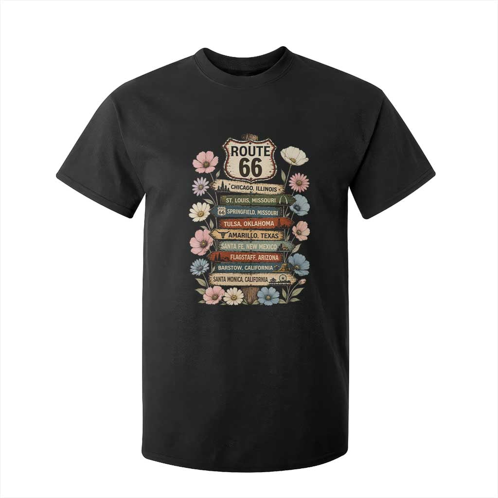 8 States Chicago To Santa Monica Road Trip Gift T Shirt For Kid Route Highway 66 Wildflower Sign