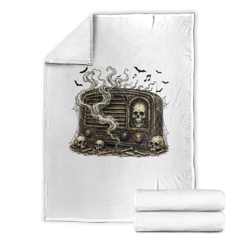Haunted Radio Halloween Skull Ghost Throw Blanket Spooky Music Distressed Gothic Gift