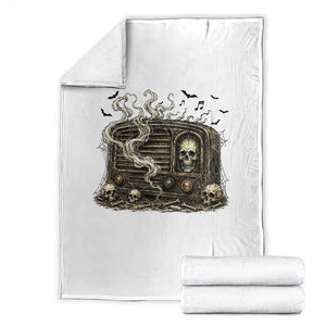 Haunted Radio Halloween Skull Ghost Throw Blanket Spooky Music Distressed Gothic Gift