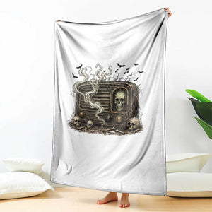 Haunted Radio Halloween Skull Ghost Throw Blanket Spooky Music Distressed Gothic Gift