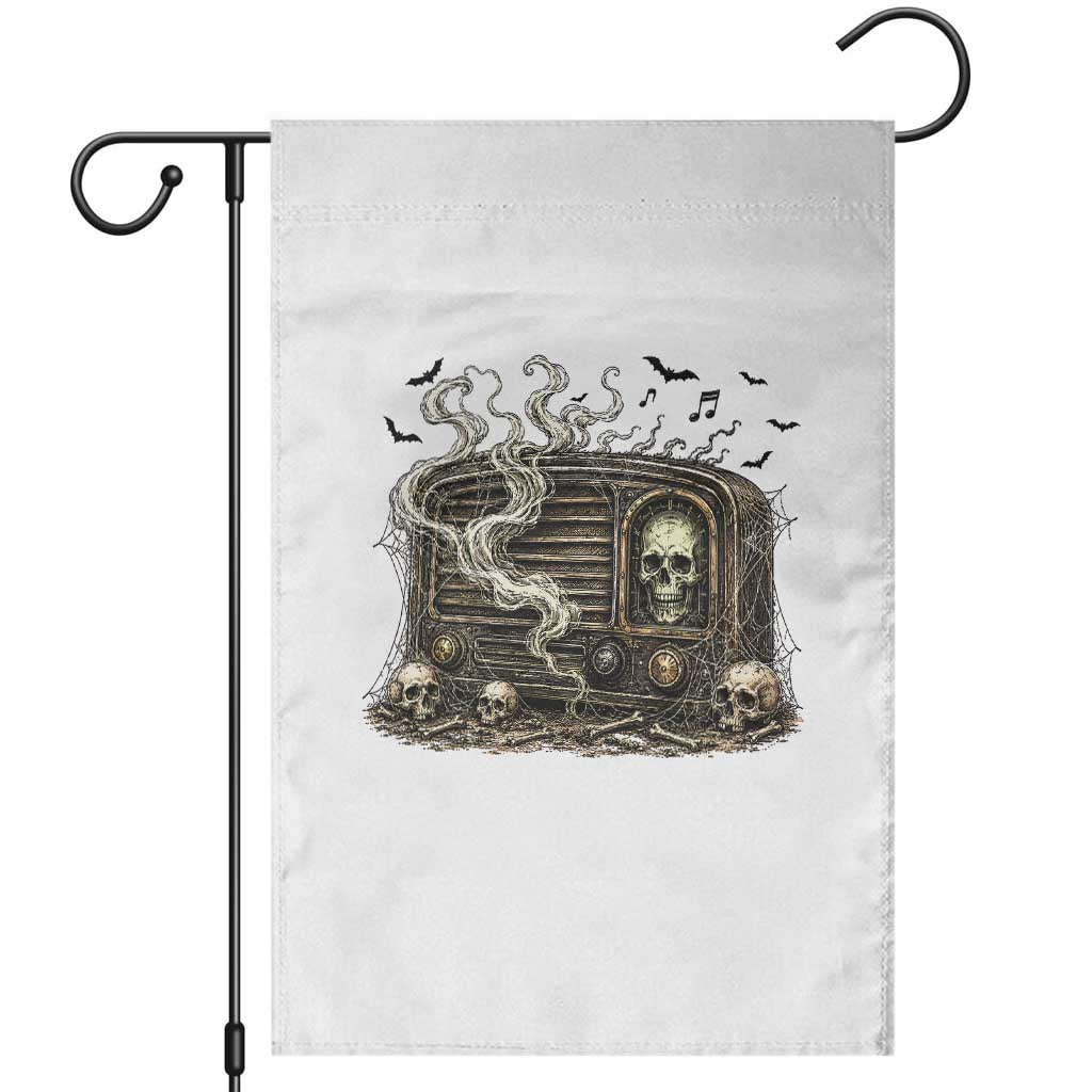 Haunted Radio Halloween Skull Ghost Garden Flag Spooky Music Distressed Gothic Gift