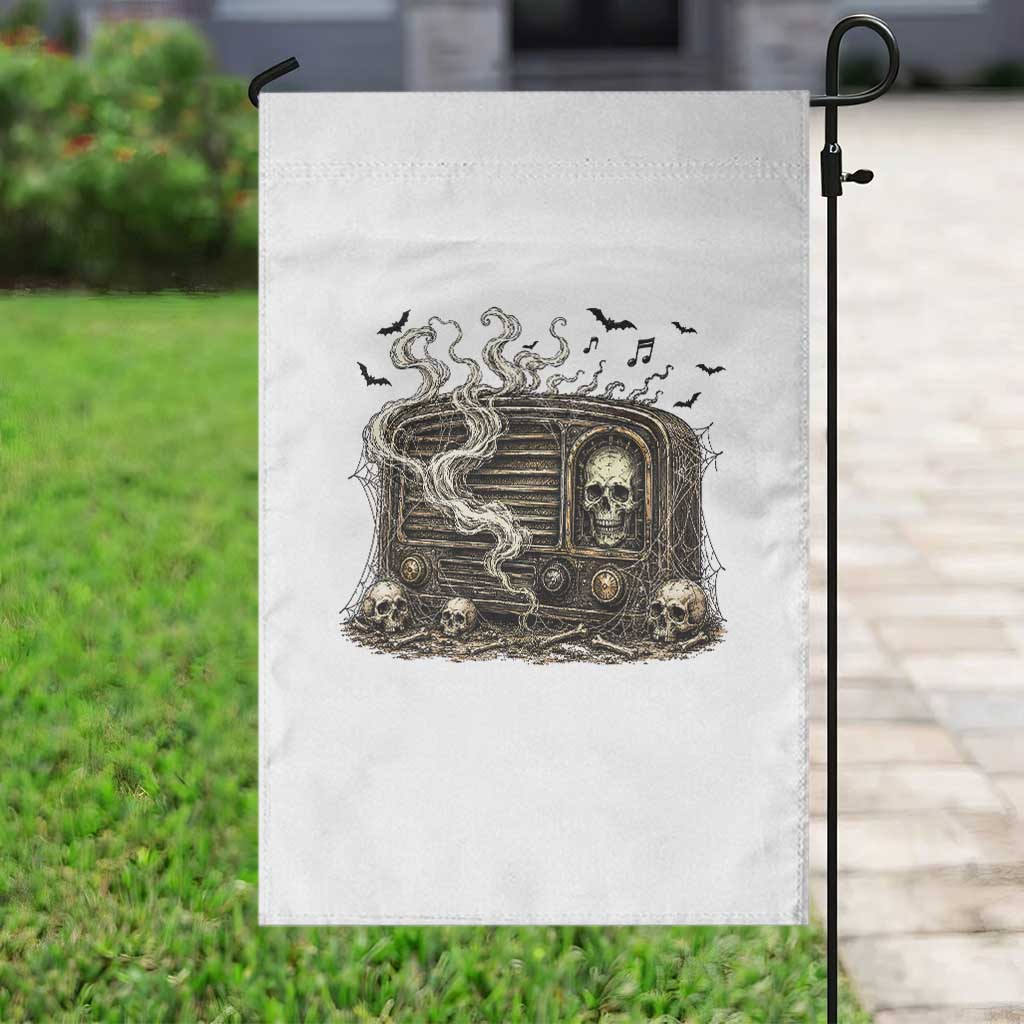 Haunted Radio Halloween Skull Ghost Garden Flag Spooky Music Distressed Gothic Gift