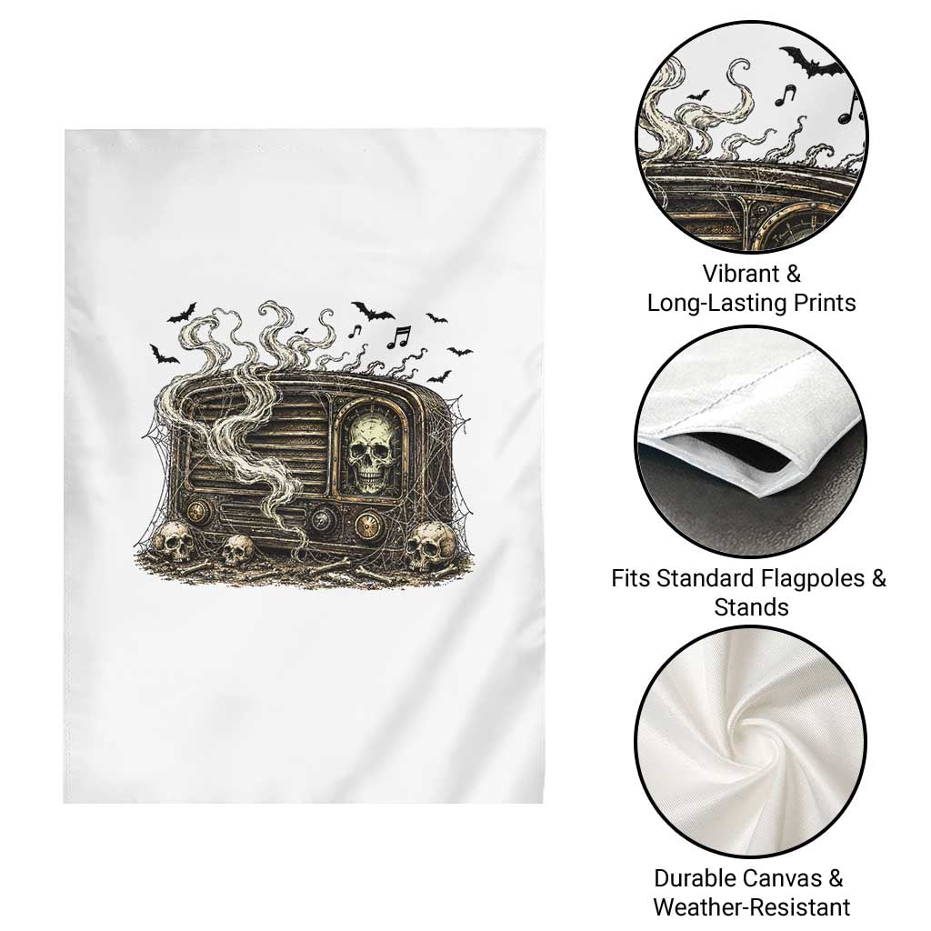 Haunted Radio Halloween Skull Ghost Garden Flag Spooky Music Distressed Gothic Gift