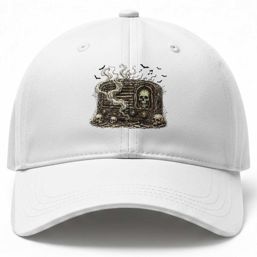 Haunted Radio Halloween Skull Ghost Baseball Cap Spooky Music Distressed Gothic Gift