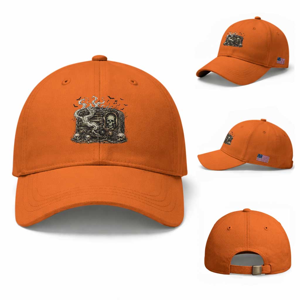 Haunted Radio Halloween Skull Ghost Baseball Cap Spooky Music Distressed Gothic Gift