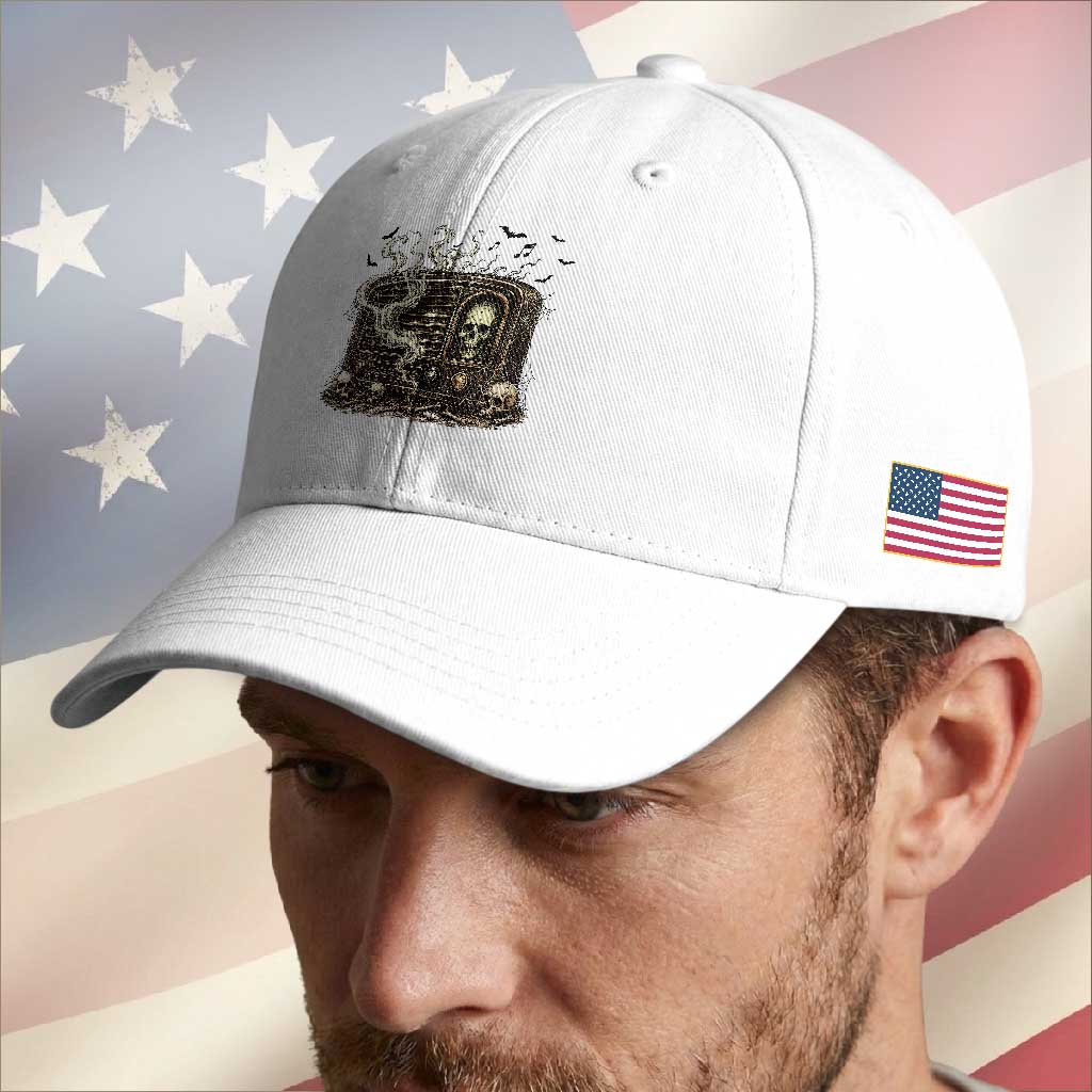 Haunted Radio Halloween Skull Ghost Baseball Cap Spooky Music Distressed Gothic Gift