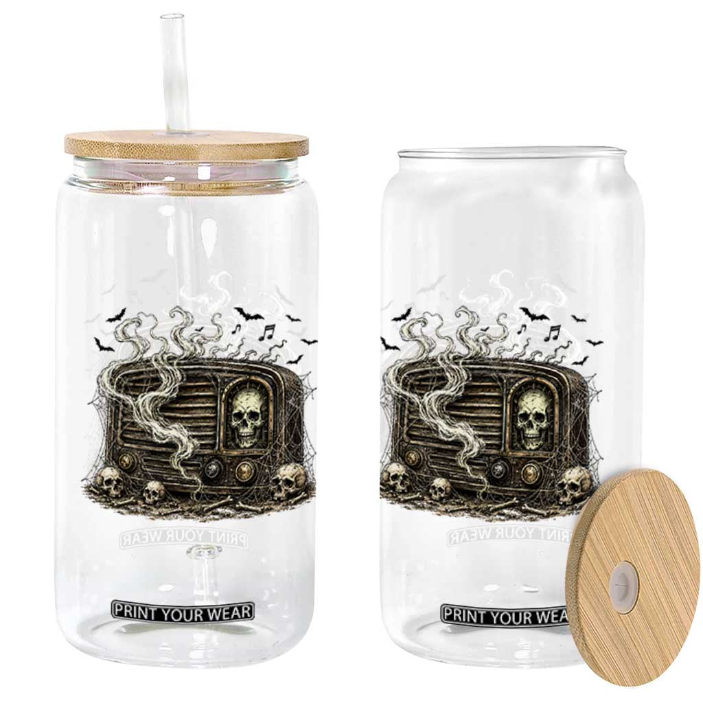 Haunted Radio Halloween Skull Ghost Glass Can Spooky Music Distressed Gothic Gift