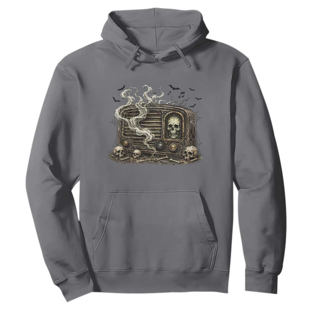Haunted Radio Halloween Skull Ghost Hoodie Spooky Music Distressed Gothic Gift
