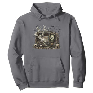 Haunted Radio Halloween Skull Ghost Hoodie Spooky Music Distressed Gothic Gift