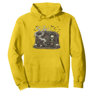 Haunted Radio Halloween Skull Ghost Hoodie Spooky Music Distressed Gothic Gift