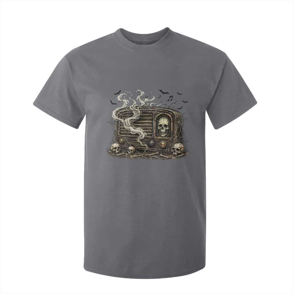 Haunted Radio Halloween Skull Ghost T Shirt For Kid Spooky Music Distressed Gothic Gift
