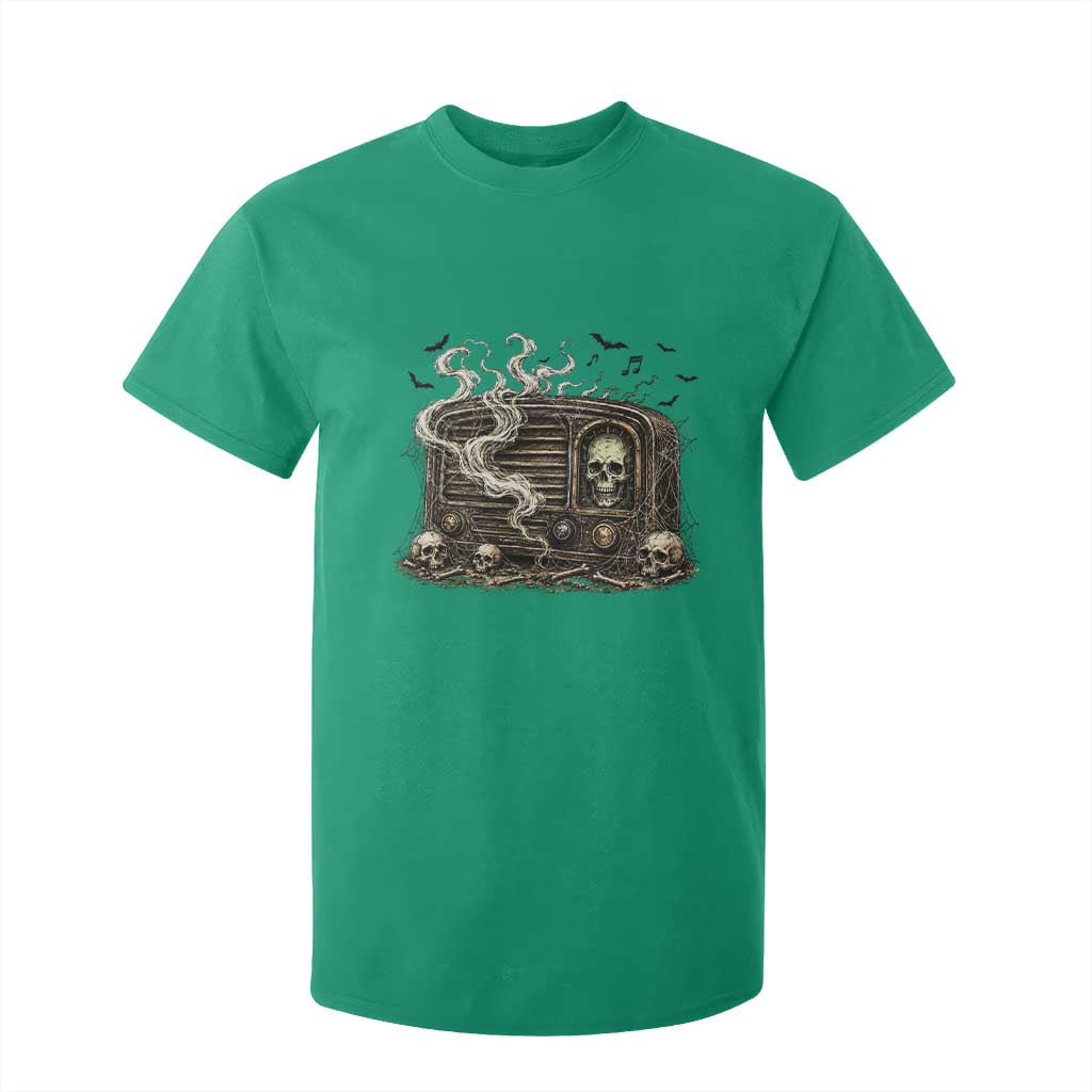 Haunted Radio Halloween Skull Ghost T Shirt For Kid Spooky Music Distressed Gothic Gift