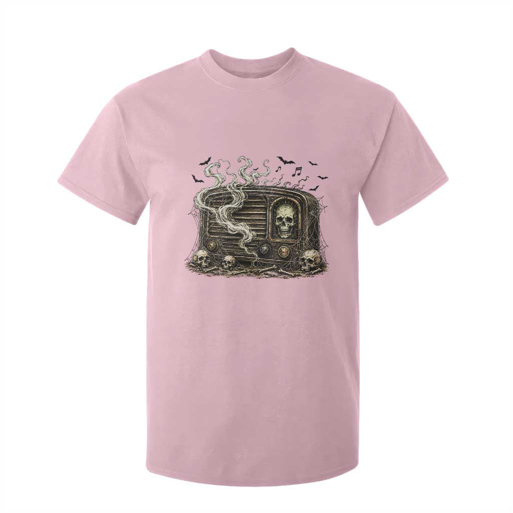 Haunted Radio Halloween Skull Ghost T Shirt For Kid Spooky Music Distressed Gothic Gift