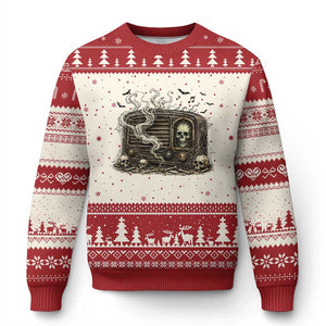 Haunted Radio Halloween Skull Ghost Ugly Christmas Sweater Spooky Music Distressed Gothic Gift