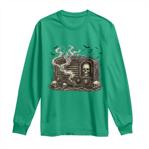 Haunted Radio Halloween Skull Ghost Long Sleeve Shirt Spooky Music Distressed Gothic Gift