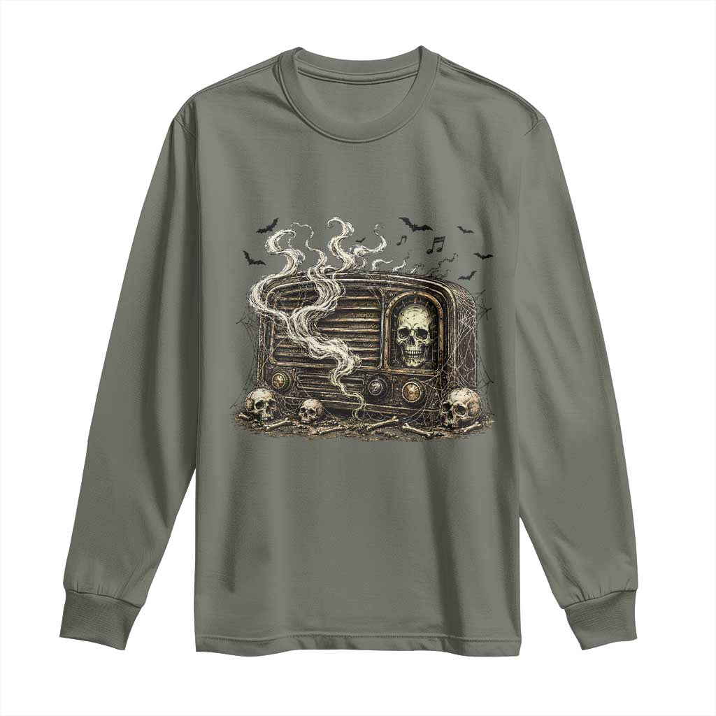 Haunted Radio Halloween Skull Ghost Long Sleeve Shirt Spooky Music Distressed Gothic Gift
