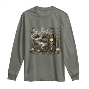 Haunted Radio Halloween Skull Ghost Long Sleeve Shirt Spooky Music Distressed Gothic Gift