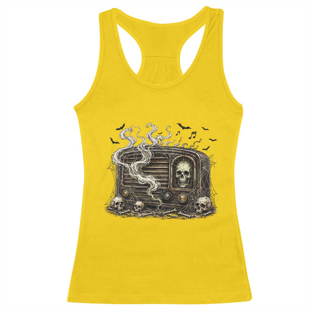 Haunted Radio Halloween Skull Ghost Racerback Tank Top Spooky Music Distressed Gothic Gift