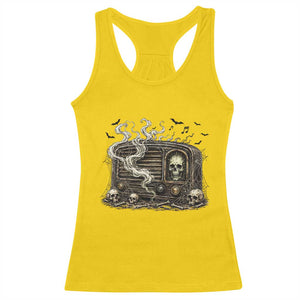 Haunted Radio Halloween Skull Ghost Racerback Tank Top Spooky Music Distressed Gothic Gift