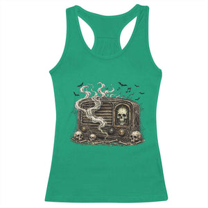 Haunted Radio Halloween Skull Ghost Racerback Tank Top Spooky Music Distressed Gothic Gift