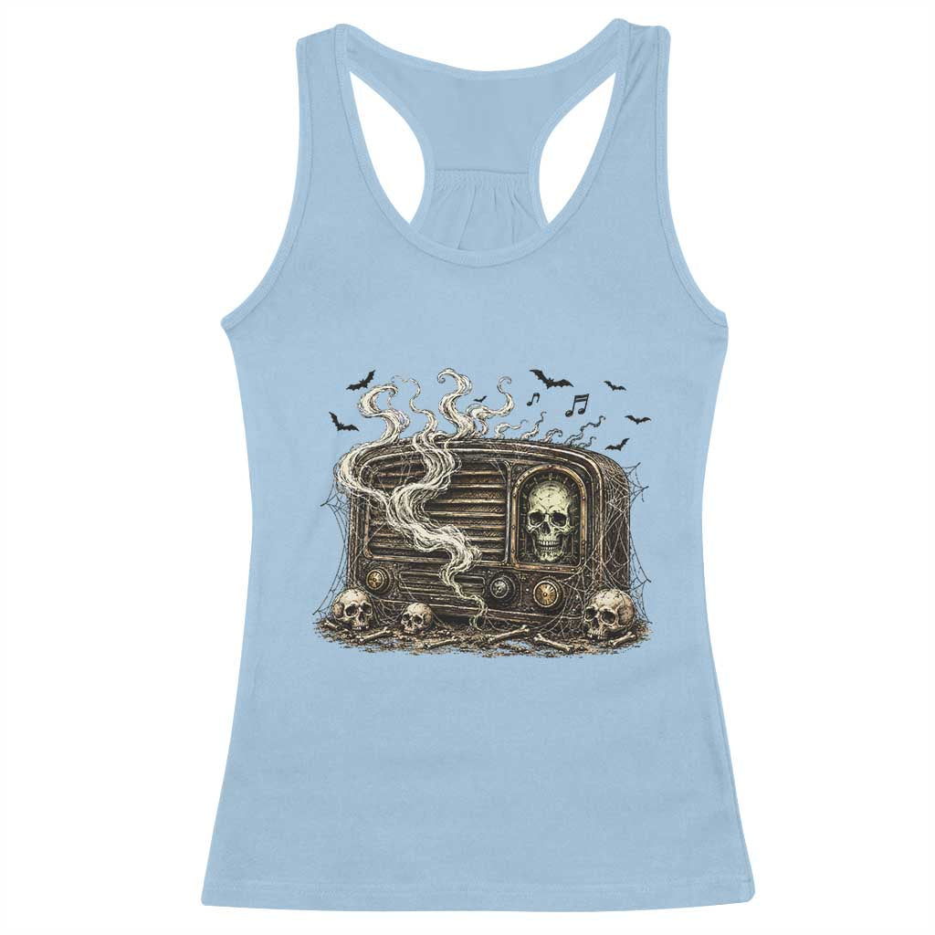 Haunted Radio Halloween Skull Ghost Racerback Tank Top Spooky Music Distressed Gothic Gift