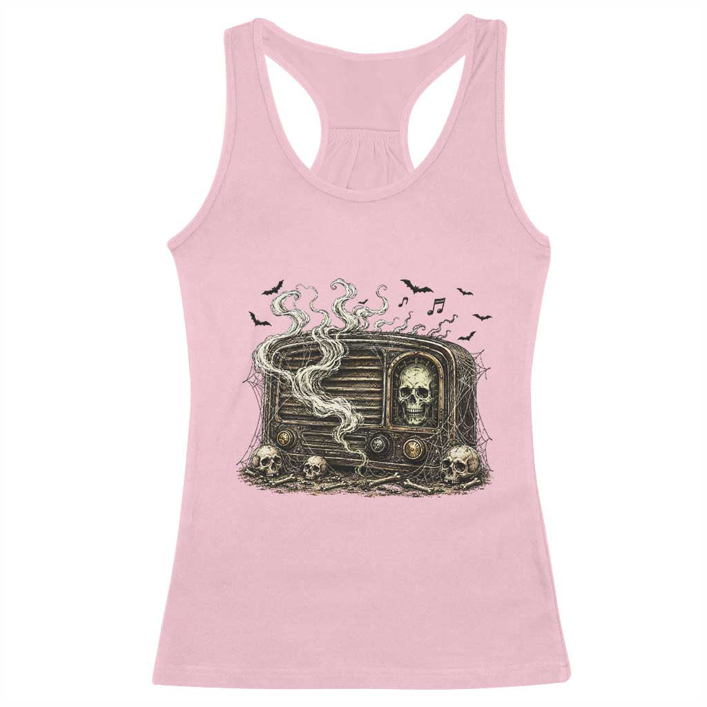 Haunted Radio Halloween Skull Ghost Racerback Tank Top Spooky Music Distressed Gothic Gift