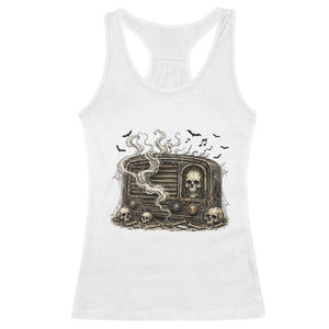 Haunted Radio Halloween Skull Ghost Racerback Tank Top Spooky Music Distressed Gothic Gift