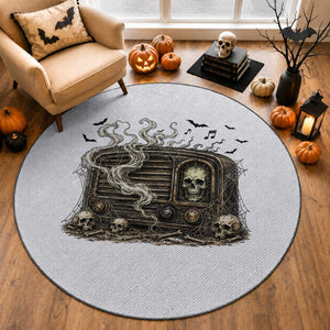 Haunted Radio Halloween Skull Ghost Round Rug Spooky Music Distressed Gothic Gift