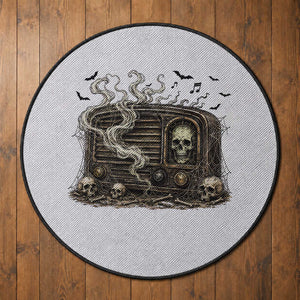 Haunted Radio Halloween Skull Ghost Round Rug Spooky Music Distressed Gothic Gift